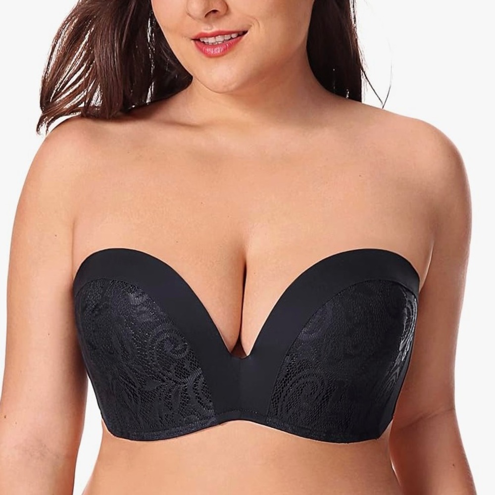 Black 38D Lacey Strapless Bra - NWOT
